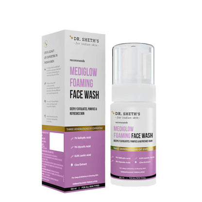 Dr. Sheth's Mediglow Foaming Face Wash packaging on a white background