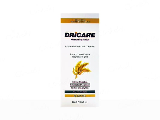 DRICARE moisturizing lotion packaging on a white background