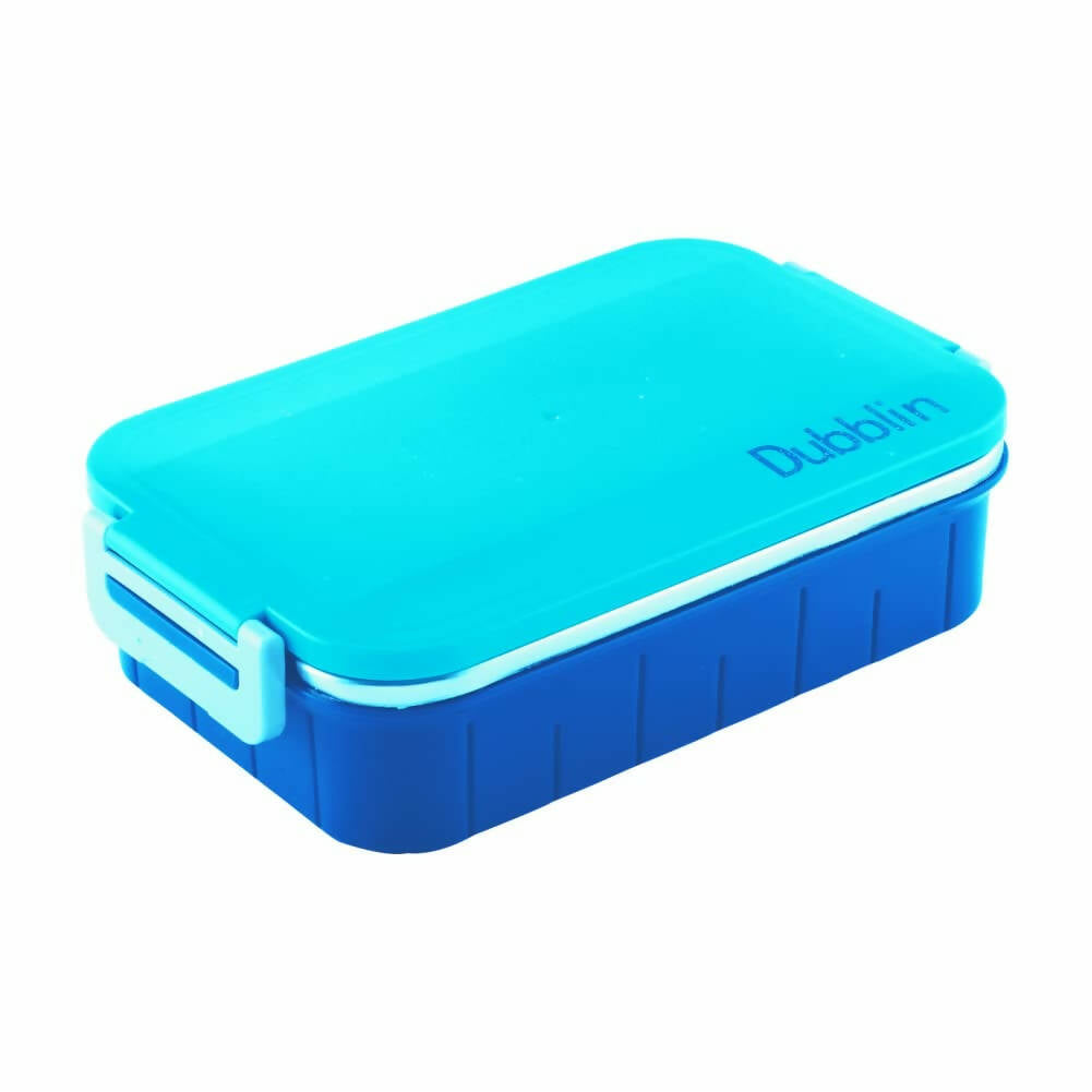 Blue and turquoise rectangular container with 'Dublin' branding on a white background