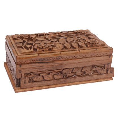 Nizalia Carved Chinar Leaf Handmade Walnut Wood Jewellery Box - Limited Time Offer