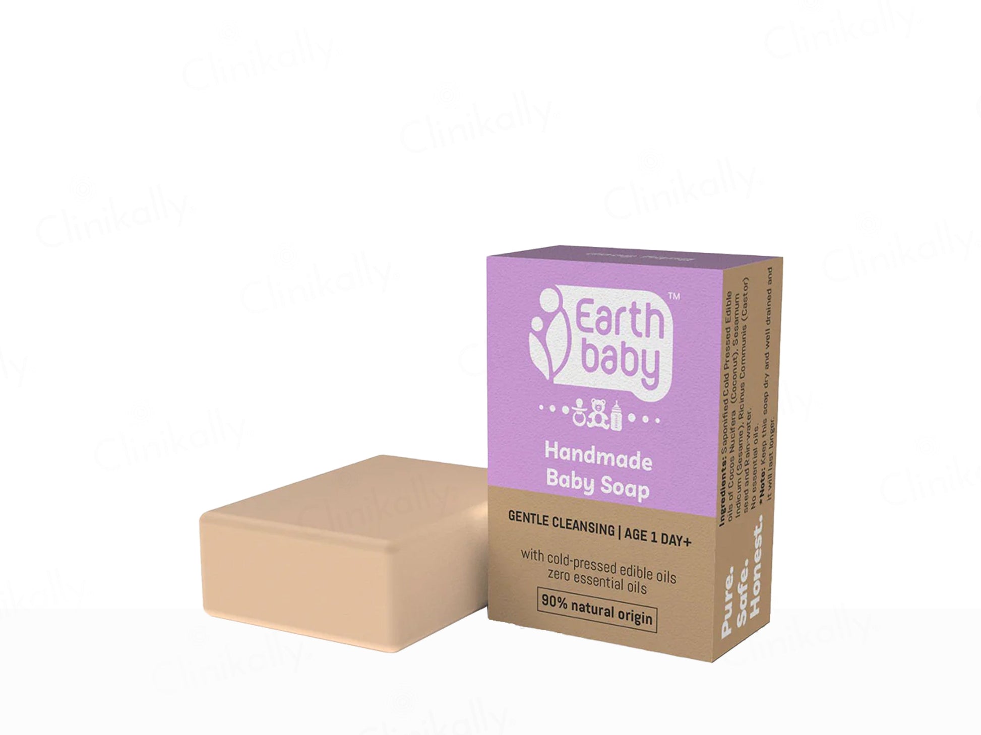 Earth Baby handmade baby soap bar and packaging on a white background