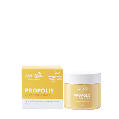 Propolis cleansing balm with packaging on a white background