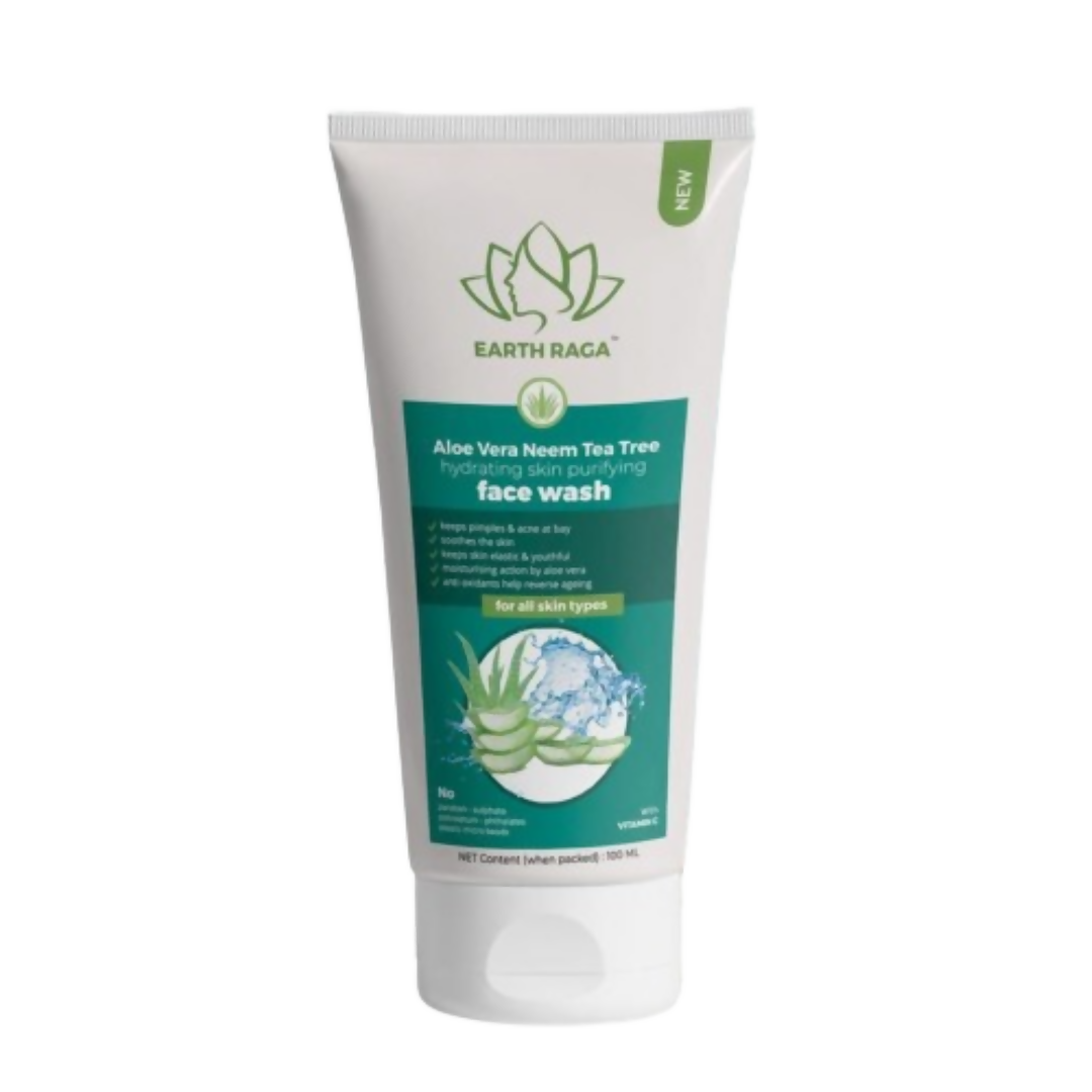 Earth Raga Aloe Vera Neem Tea Tree face wash tube on a white background