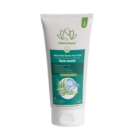 Earth Raga Aloe Vera Neem Tea Tree face wash tube on a white background