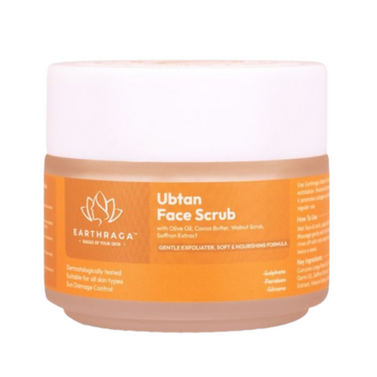 Jar of Ubtan Face Scrub with EarthRaga branding on a white background