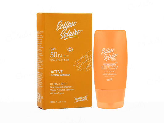 Eclipse Solaire sunscreen bottle and packaging on a white background