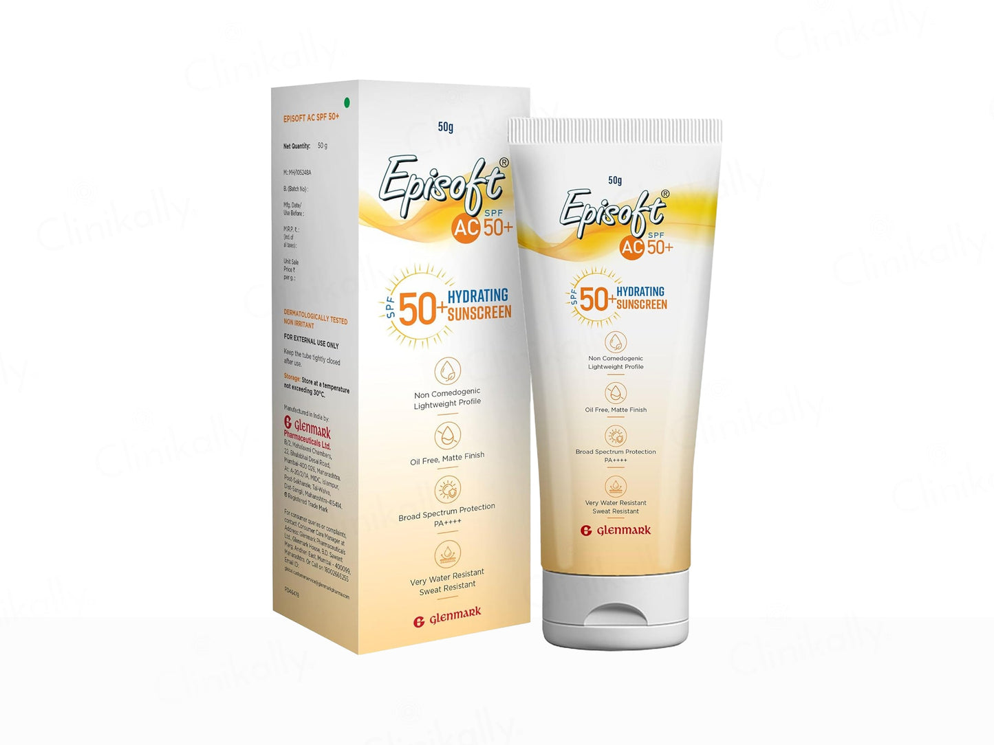 Episoft AD50+ sunscreen tube and packaging on a white background