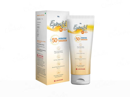 Episoft AD50+ sunscreen tube and packaging on a white background