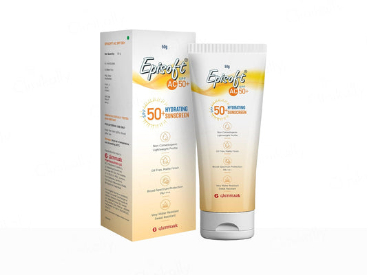 Episoft AD50+ sunscreen tube and packaging on a white background