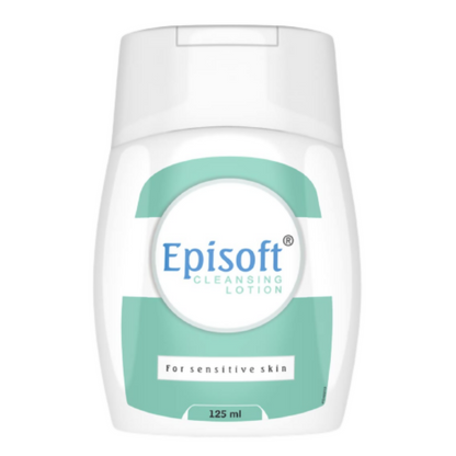 Episoft cleansing lotion bottle on a white background