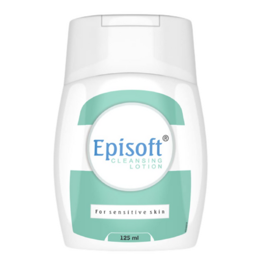 Episoft cleansing lotion bottle on a white background