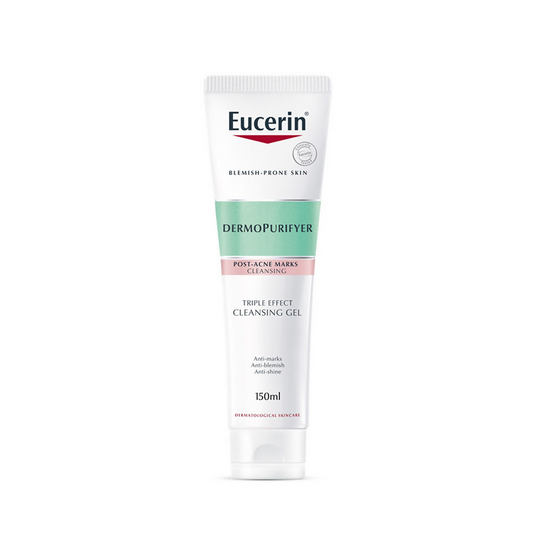 Eucerin Dermopurifyer cleansing gel tube on a white background