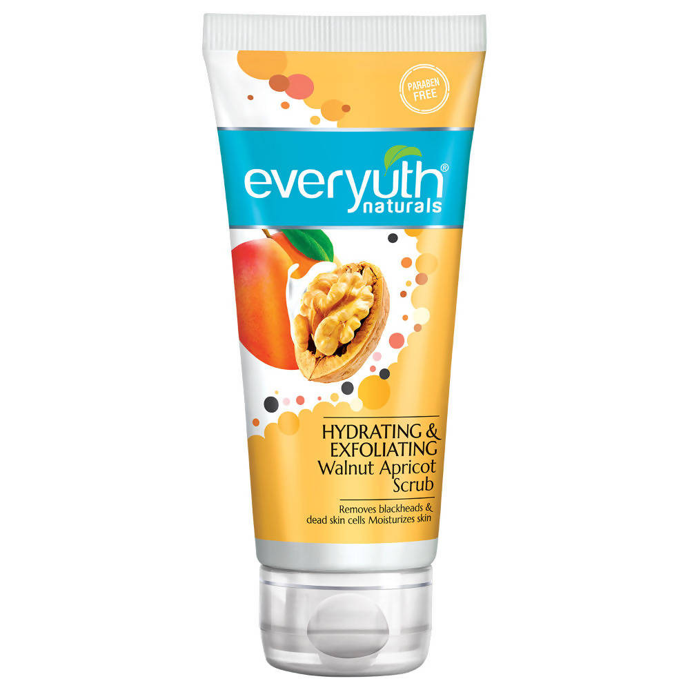 Everyuth Naturals hydrating and exfoliating walnut apricot scrub on a white background
