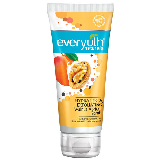 Everyuth Naturals hydrating and exfoliating walnut apricot scrub on a white background