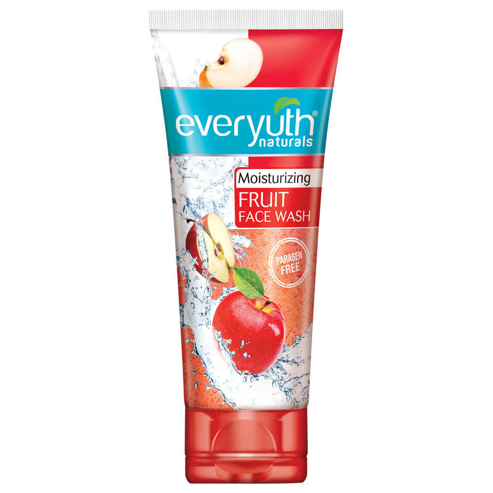 Everyuth Naturals Fruit Face Wash tube with apple and banana graphics on a white background
