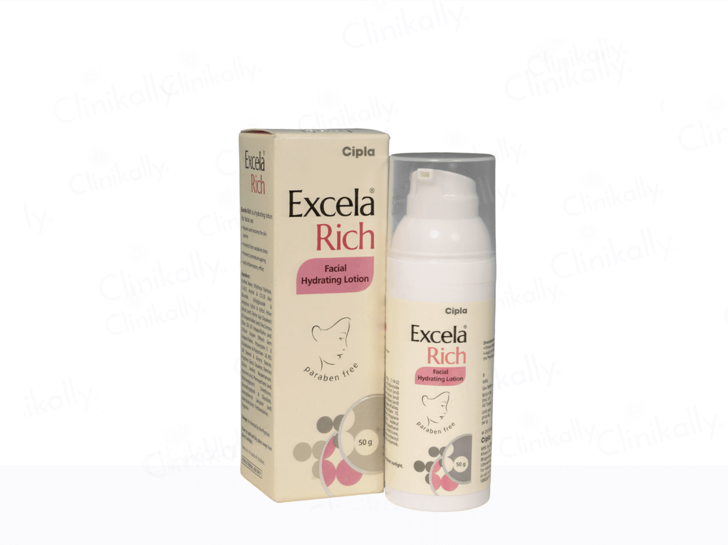 Excela Rich facial hydrating lotion with packaging on a white background