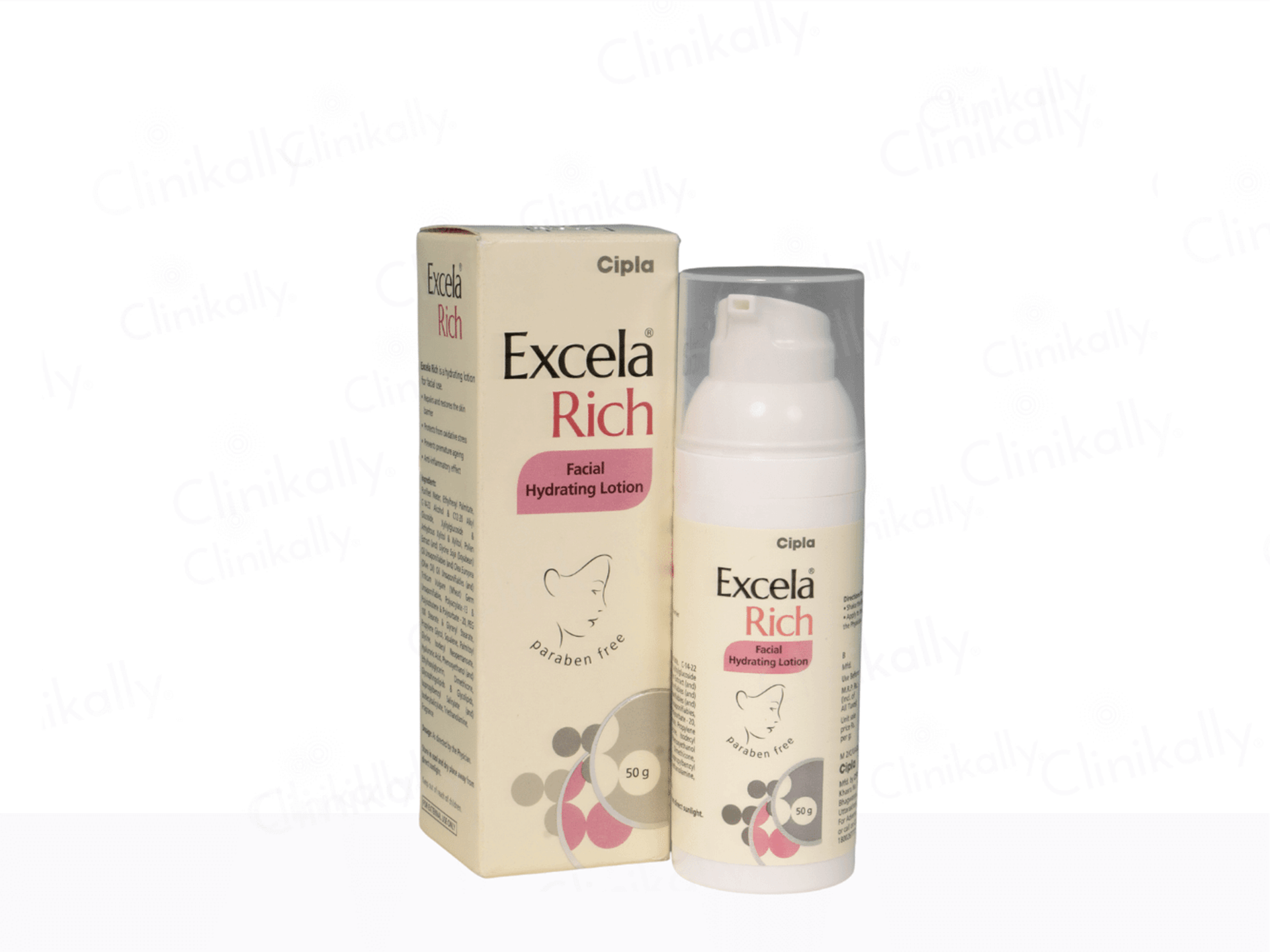 Excela Rich facial hydrating lotion with packaging on a white background