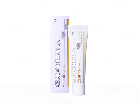 Ezamic azelaic acid gel packaging on a white background