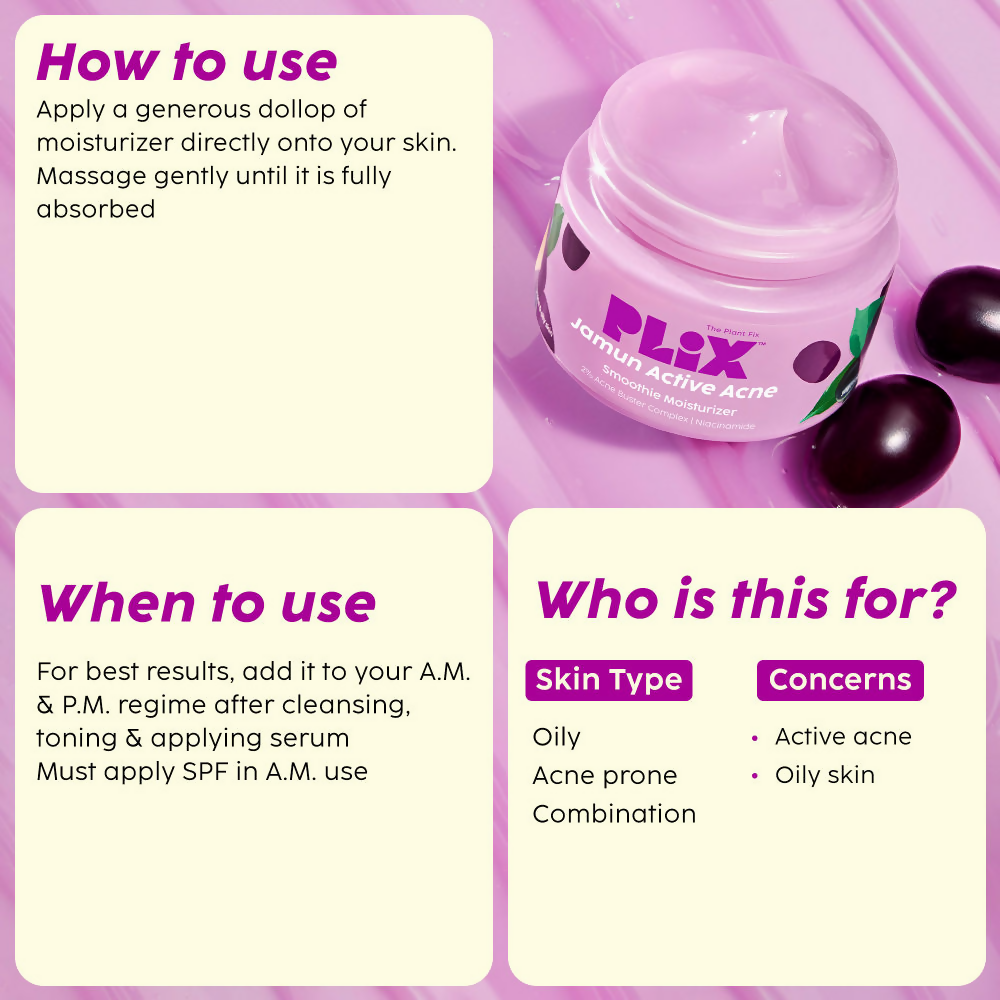 PLIX The Plant Fix Jamun Active Acne Regime With Cleanser, Toner & Moisturizer For Women & Men