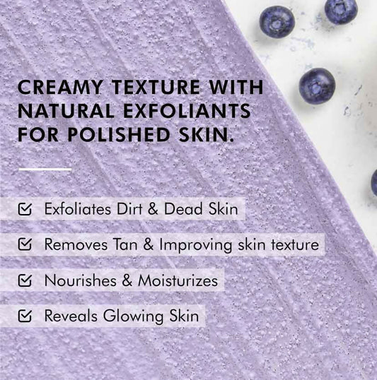 mCaffeine Blueberry Breeze Body Scrub, Exfoliates, Removes Tan, Fruity Blueberry Aroma