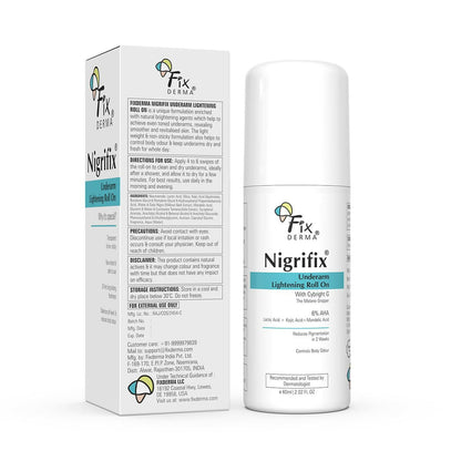 Fixderma Nigrifix Underarm Lightening Roll on with 6% AHA, Lactic Acid & 1% Mandelic Acid, Brightens Skin & Exfoliates Underarm