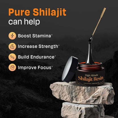 Auric Lab-Certified High-Altitude SJ Resin | 75% Fulvic Acid + Humic Acid | 80+ Trace Minerals with Real Brass Spoon Included