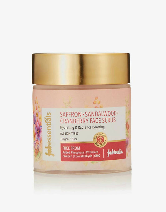 Jar of Faberlic Saffron Sandalwood Cranberry Face Scrub with gold lid on a white background