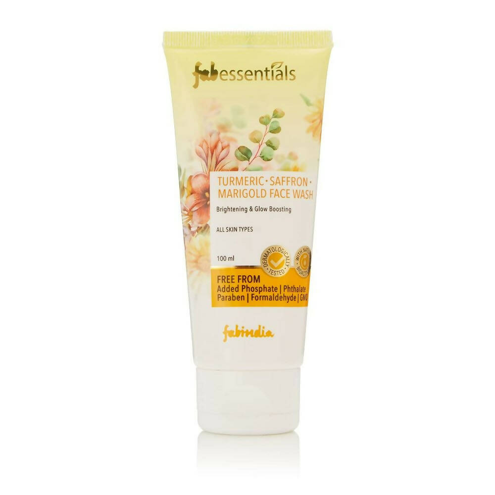 Fubudia essentials Turmeric-Saffron-Marigold Face Wash tube on a white background