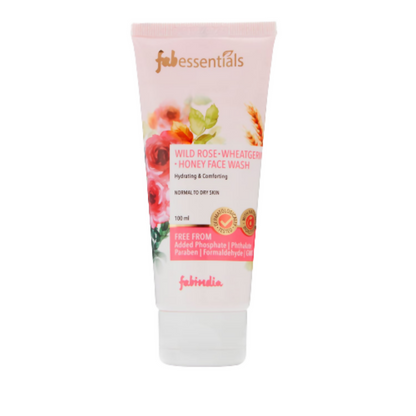 Tube of Fab Essentials Wild Rose Wheatgerm Honey Face Wash on a white background