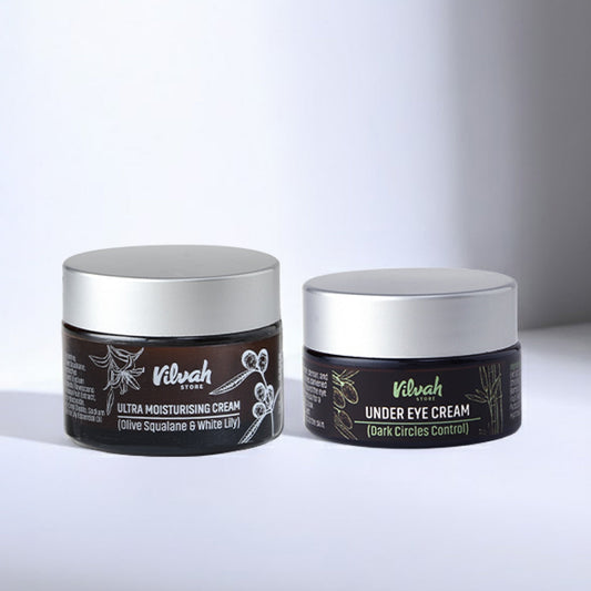 Two jars of Vilvah skincare products on a white background