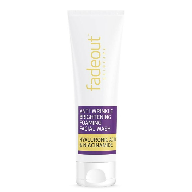 Facial wash bottle with 'fadeout' branding on a white background