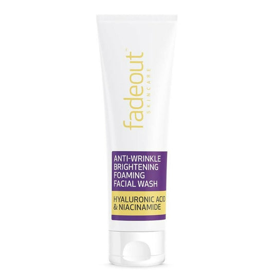Facial wash bottle with 'fadeout' branding on a white background