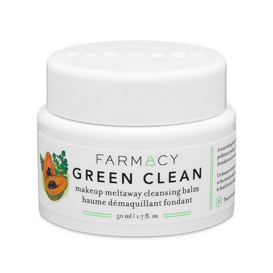 Farmacy Green Clean makeup melting cleansing balm jar on a white background