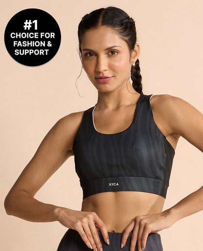 Fashionable Strappy Sports Bra with Removable Pads Animal Print Black