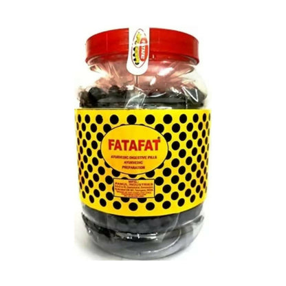 Jar of Fatafat with a yellow label on a white background