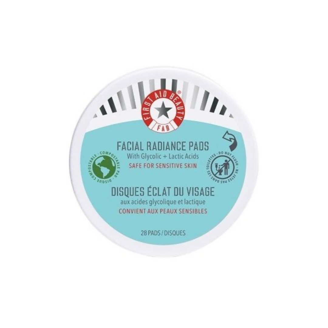 Facial radiance pads packaging with brand logo on a white background