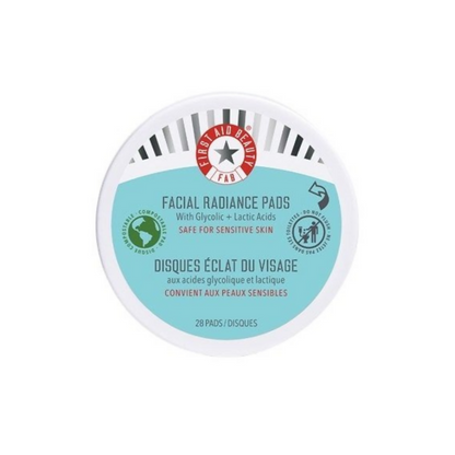 Facial radiance pads packaging with brand logo on a white background