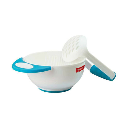 Fisher-Price baby food processor with blue accents on a white background