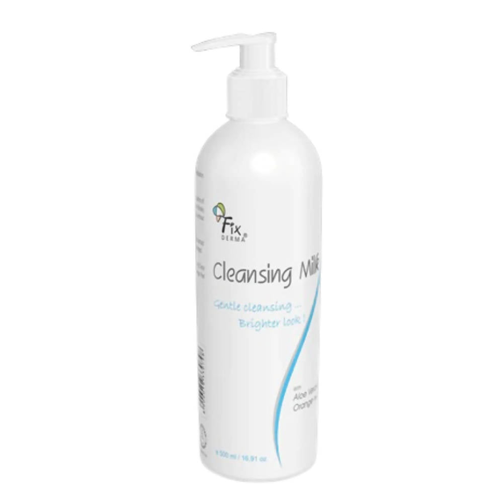 Cleansing milk bottle with pump on a white background