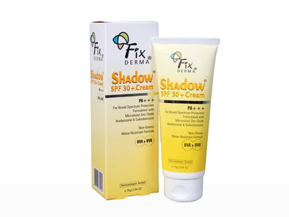 Fixderma Shadow SPF 30 + Cream packaging on a white background