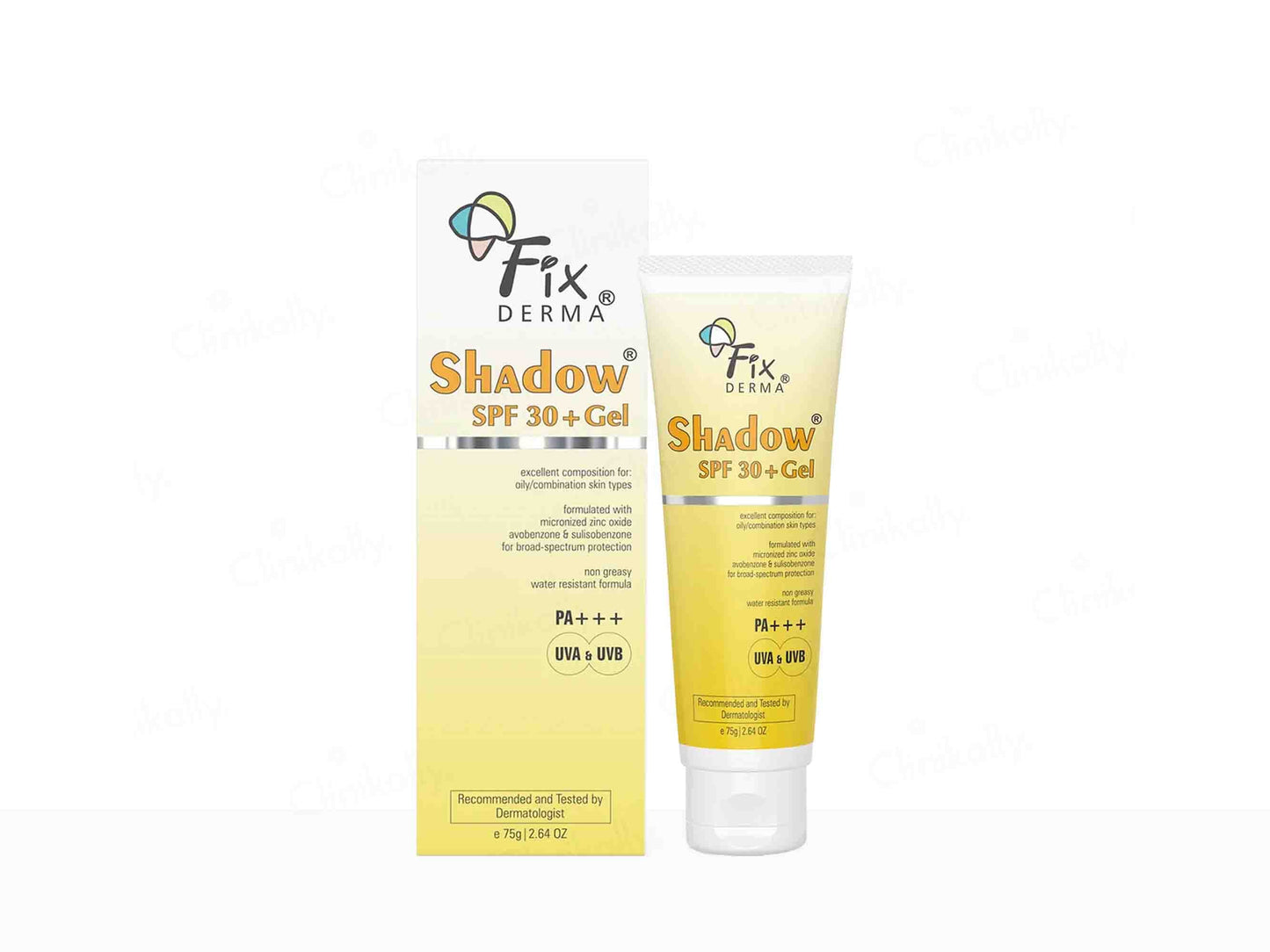 FX Derma Shadow SPF 30+ Gel packaging on a white background