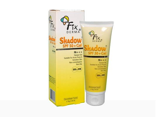 Fixderma Shadow SPF 50+ Gel packaging on a white background