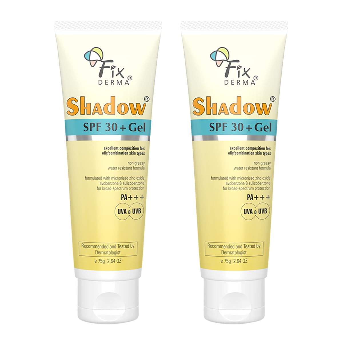 Fixderma Shadow Sunscreen SPF 50+ PA+++ Gel | Sunscreen SPF 50 for Oily, Acne Prone & Normal Skin | Broad Spectrum & UVA & UVB Protection | Lightweight | No White Cast | For Unisex - 75G