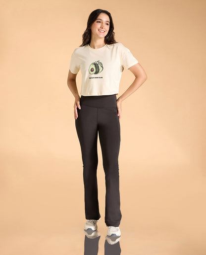 High-Waist Flare Pants in Kica SKN Sculpting Stretch Fabric
