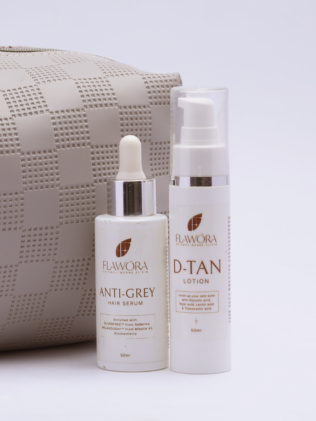 Two skincare products from Flavora on a light background