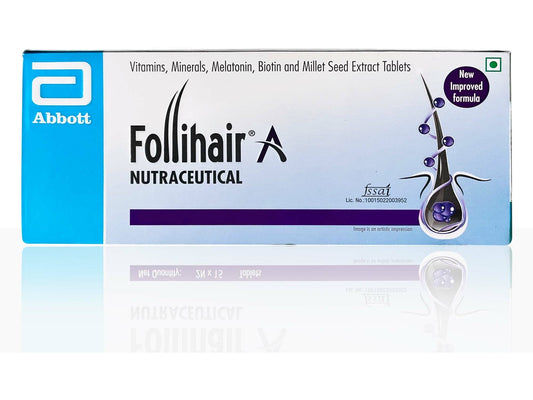 Box of Follihair Nutraceutical tablets by Abbott on a white background
