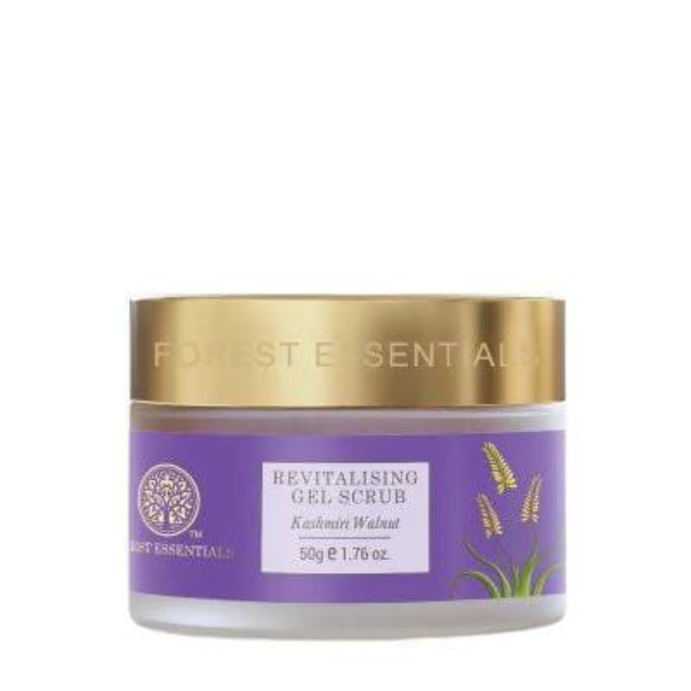 Jar of Forste Sential Revitalising Gel Scrub with gold lid on a white background