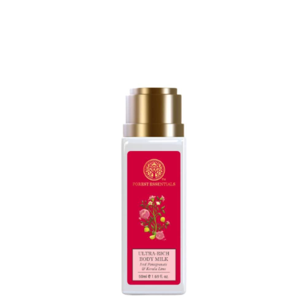 Body milk bottle with red label and gold cap on white background