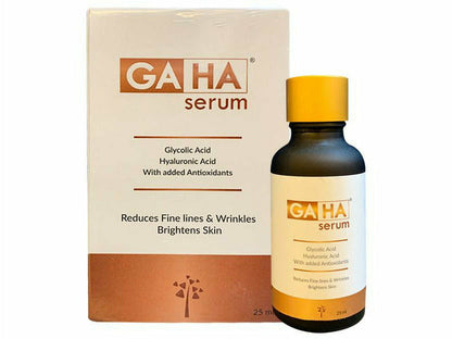 GA HA serum bottle and packaging on a white background