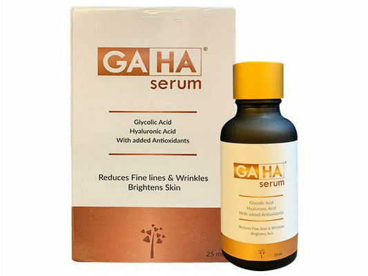 GA HA serum bottle and packaging on a white background